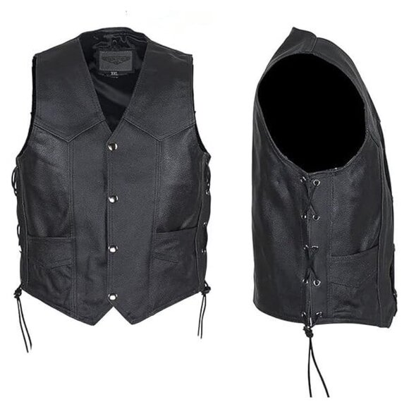 Dream Apparel Kids Motorcycle Genuine Leather Laced Biker Vest Black KD392 - Picture 4 of 7